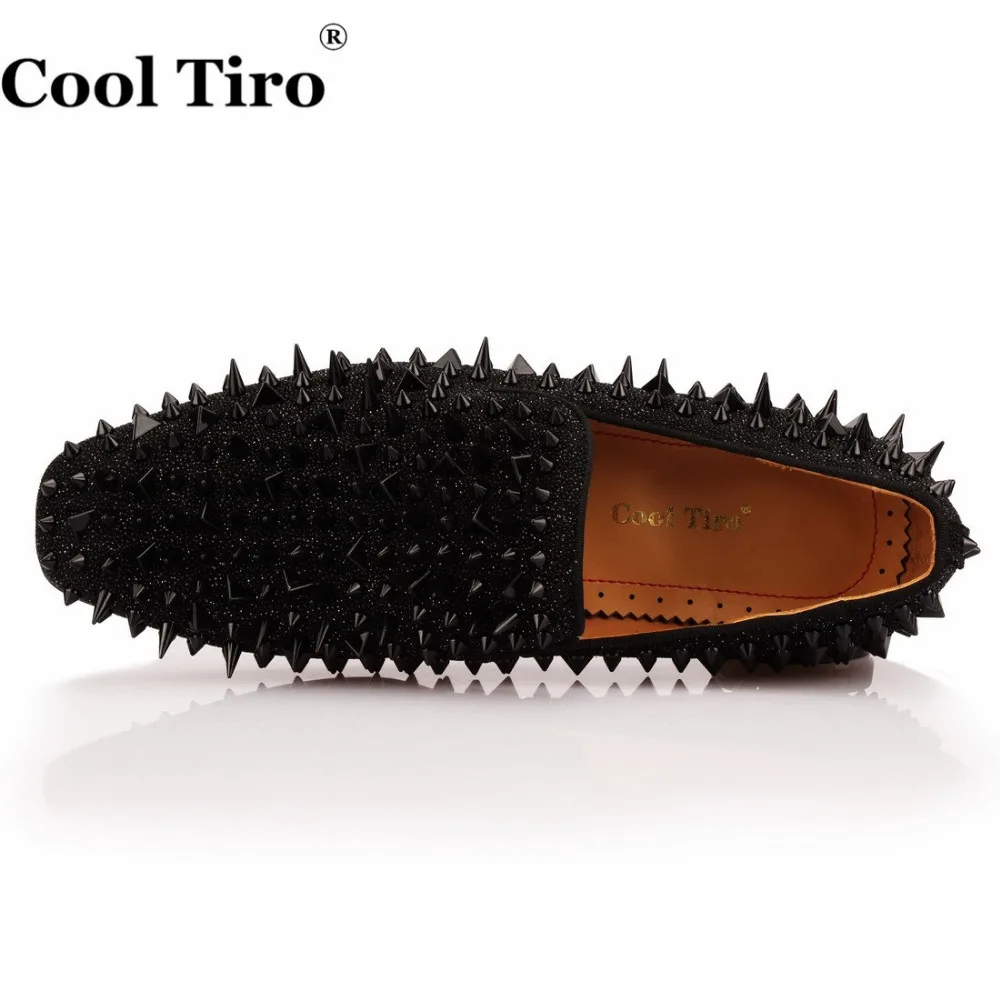 COOL TIRO Handmade Mens Shoes Studded Spike Black sequin drill Loafers Runway Shining Rivets Party Dress Men | Обувь