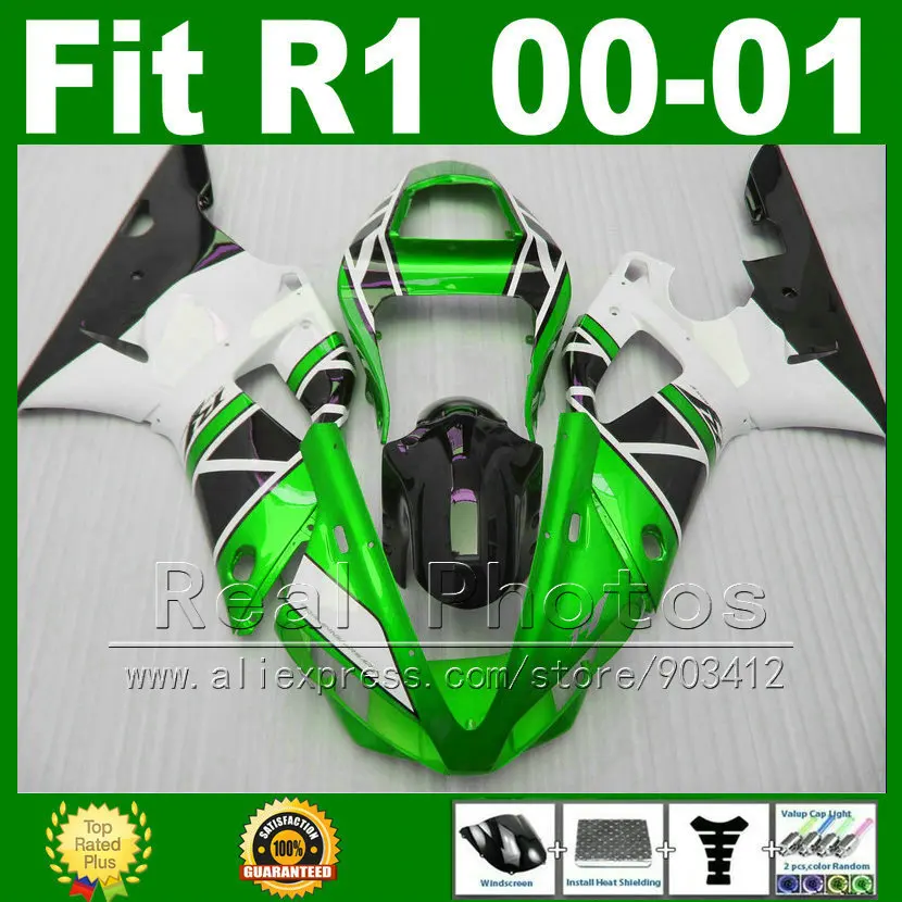 Металлические зеленые Обтекатели для YAMAHA YZF R1 2000 2001 ABS пластик Комплект YZFR1 00 01 1000