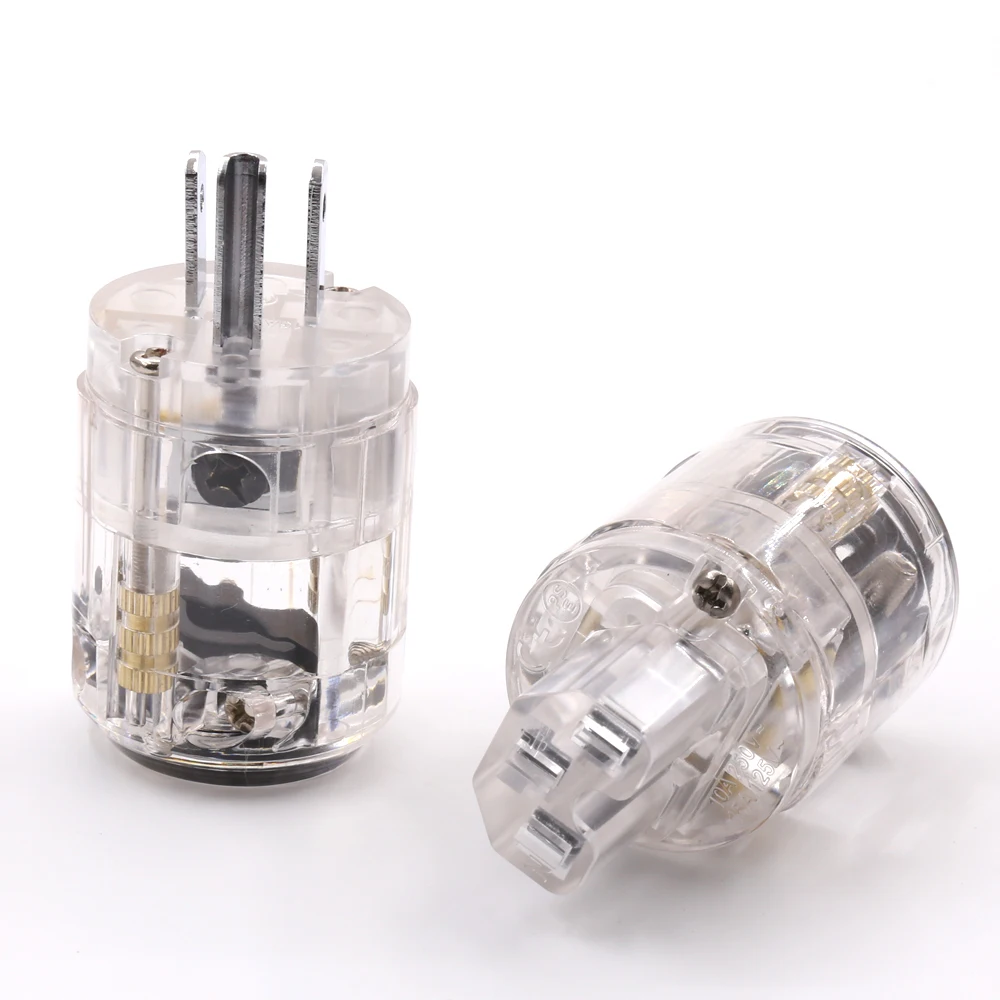 Hi-End Transparent Clear rhodium Plated Copper Male Mains AC Power Cord Inlet Power Plug Connector for Hifi Audio power cable