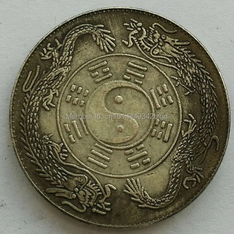 Китайская иностранная Tongbao двойные драконы Taiji baguas знак Серебряная медная монета