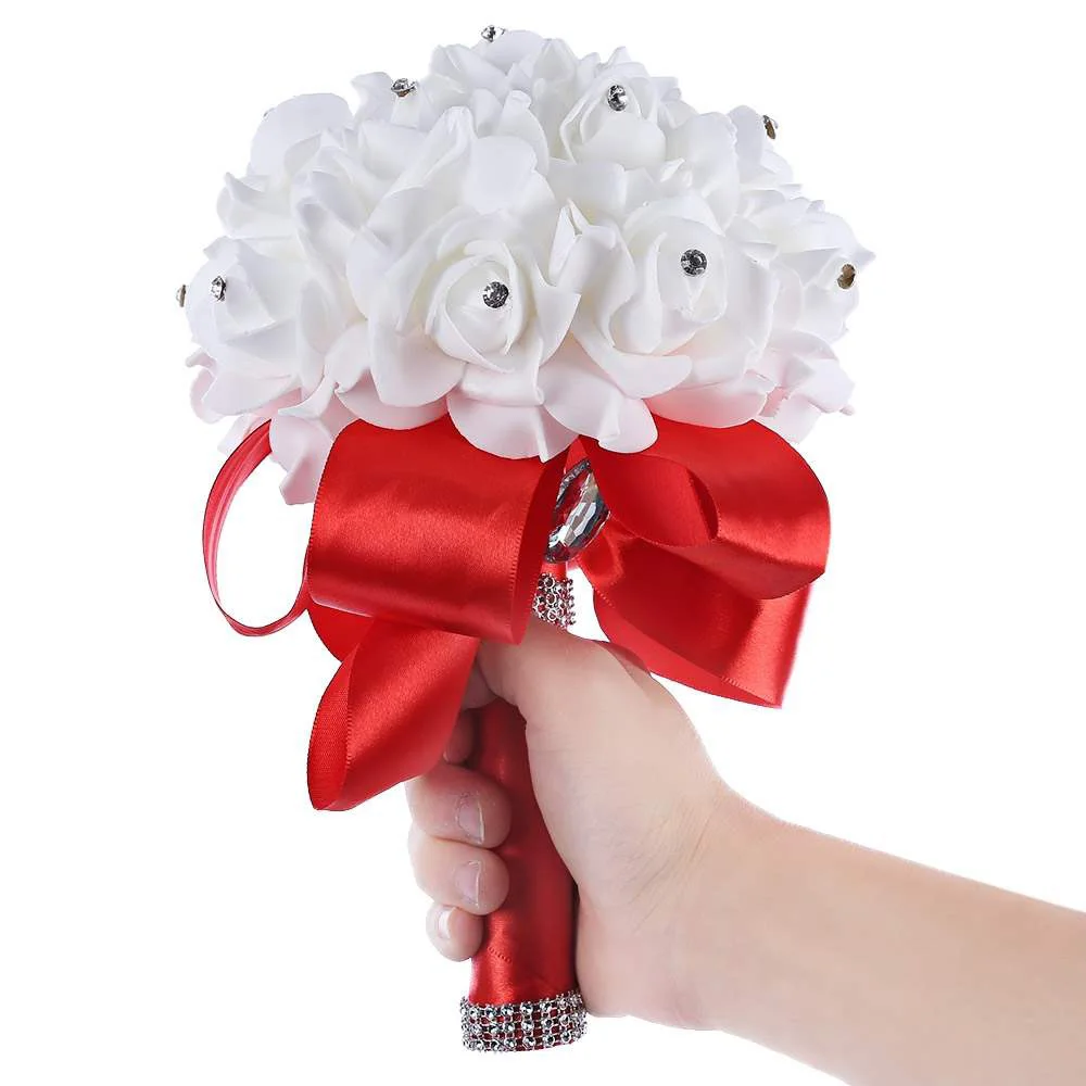 

Beautiful White Ivory Bridal Mariage Bridesmaid Flower Wedding Bouquet Artificial Flower Rose Bouquet Crystal Bridal Bouquets