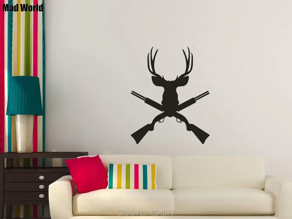 Безумный мир оленьи рога деревенский Олень Охота Wall Art Наклейки на стены наклейки