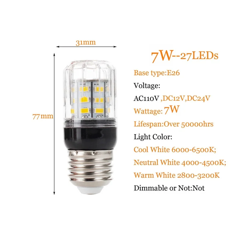 DC 12V 24V E12 E14 E27 E26 светодиодный лампочка в виде початка кукурузы светильник 27