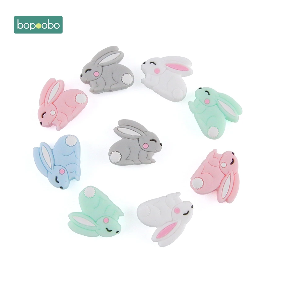 Bopoobo 5pc Silicone Panda Beads Rodent Baby Teething Silicone Rabbit Beads Silicone Pearl Teether Beads Baby Silicone Teether