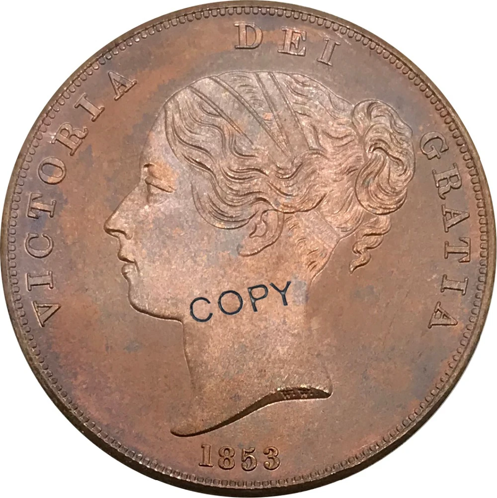 

1853 United Kingdom 1 One Penny Victoria 1st portrait Red Copper collectibles Copy Coin