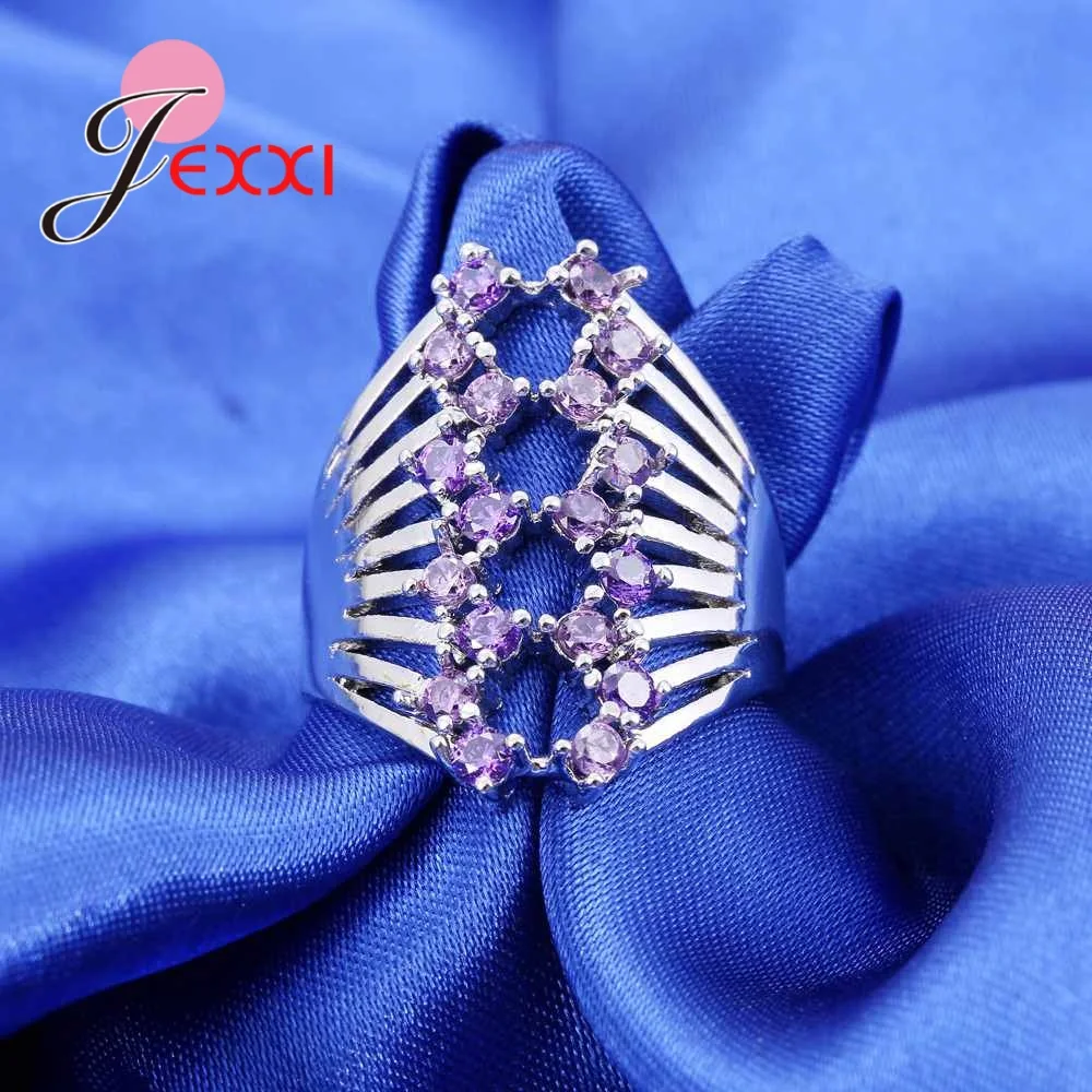 

Fashion New Women Jewelry 925 Sterling Silver Purple Zircon Hollow Out Rings Wedding Rings Party Gifts For Charming Women