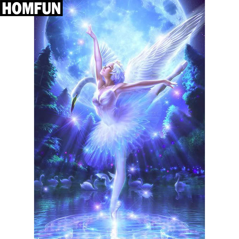 Алмазная живопись HOMFUN A06204 Лебедь девочка вышивка крестиком из
