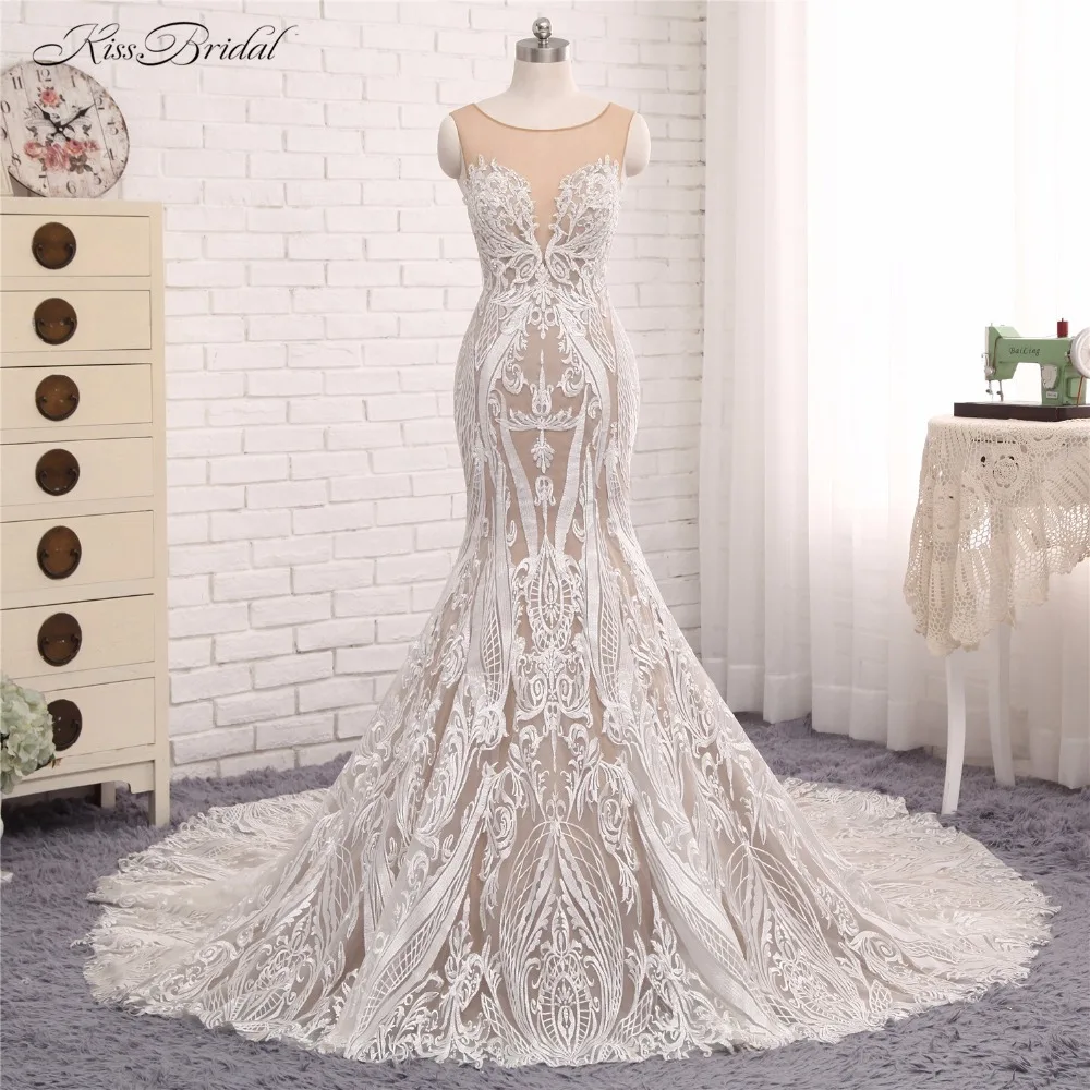 

2017 Свадебные платья с прозрачными кружевами; Robe de Mariee; платье Русалочки с глубоким вырезом; Новое поступление; Vestido de Noiva