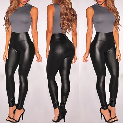 

Sexy Women's Girls Party Club Leather High Waist Stretch Pants Legging Slim Skinny Pencil Long Pants Pantalon Trousers New