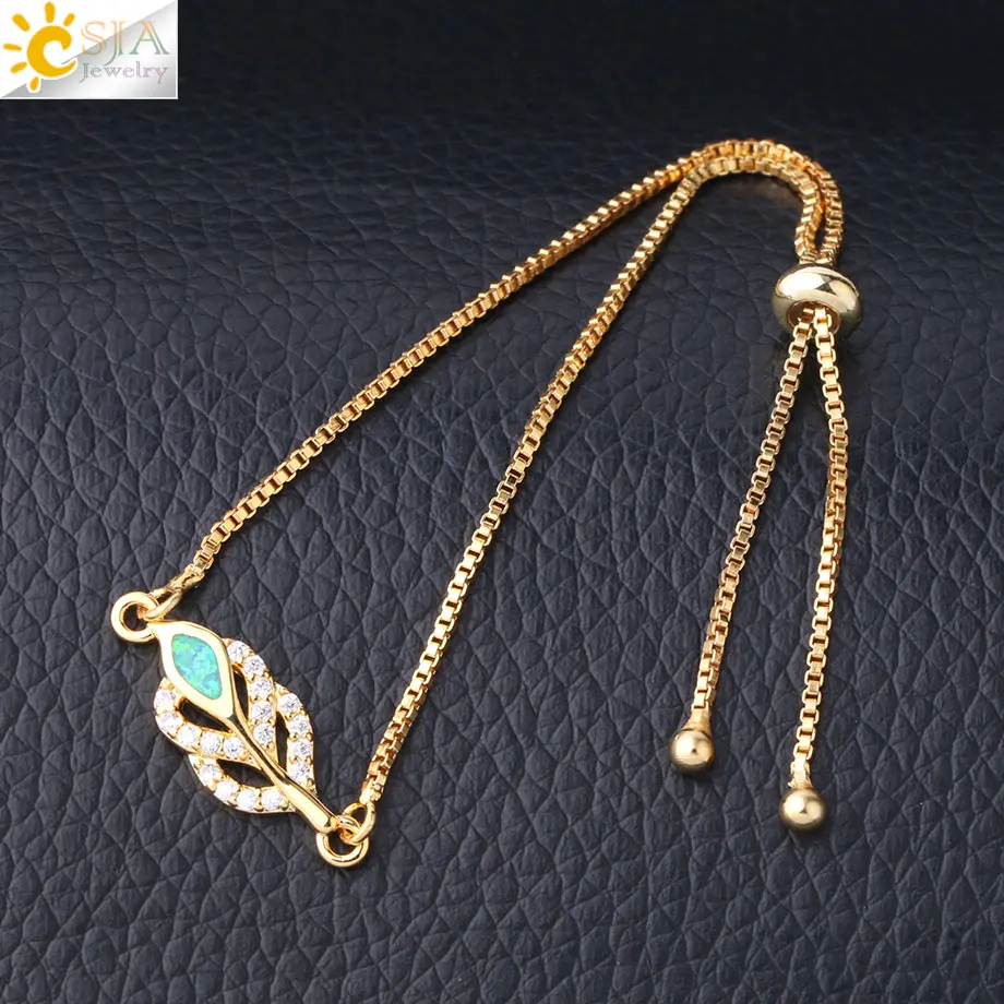 Женский браслет с опалом CSJA Простой цвета розового золота подвесками в виде