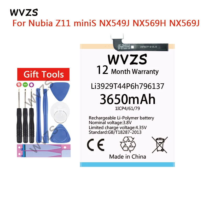 Wvzs 3650 мА/ч Батарея Li3929T44P6h796137 для zte Nubia Z11miniS Z11 мини NX549J Z17mini Z17 NX569H NX569J