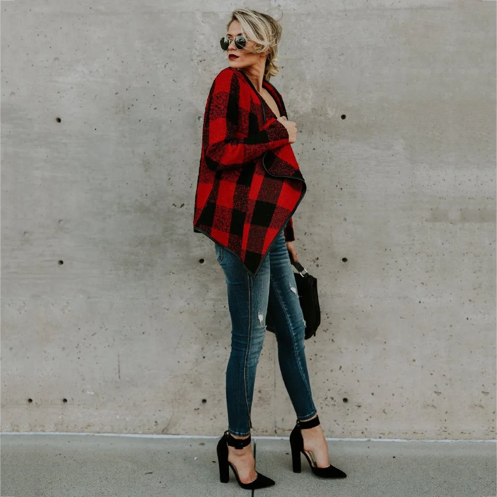 Autumn Knitted Sweaters Long Sleeve Plaid Pattern Cardigan Women Casual Outwear Warm Feminine Loose Cardigans |