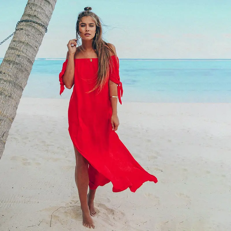 

Elegant Summer Beach Off Shoulder Maxi Dress Women Black Sexy Loose Holiday Boho Long Dresses 2021 Solid Loose Sundress Vestidos