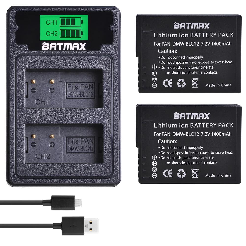 2 шт. DMW-BLC12 BLC12E BLC12PP DMW BLC12 батареи+ светодиодный двойной зарядное устройство для Panasonic Lumix FZ1000, FZ200, FZ300, G5, G6, G7, GH2, GX8