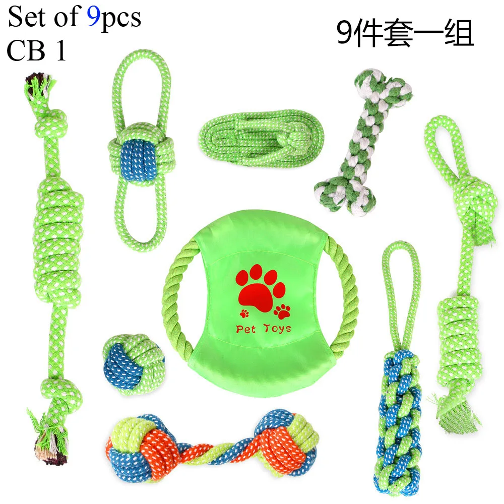 Set of 9 CB1 Набор игрушек для укуса собаки сопротивляющийся хлопковой веревке мяч кости интерактивные Обучающие игрушки собака жевательный узел зубы Чистящая игрушка для кошки щенка питомца - Цвет: Set of 9 CB1