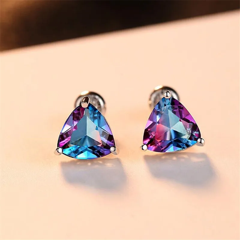 1.6ct Мистик Радуга Топаз Серьги гвоздики для женщин 925 стерлингового серебра