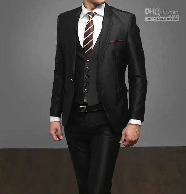 Trajes De Novio 2015 Western Style Black Suit 3 Pieces Slim Fit One Button Men's Wedding Groom Blazers Tuxedos High Quality|suit skin|tuxedo