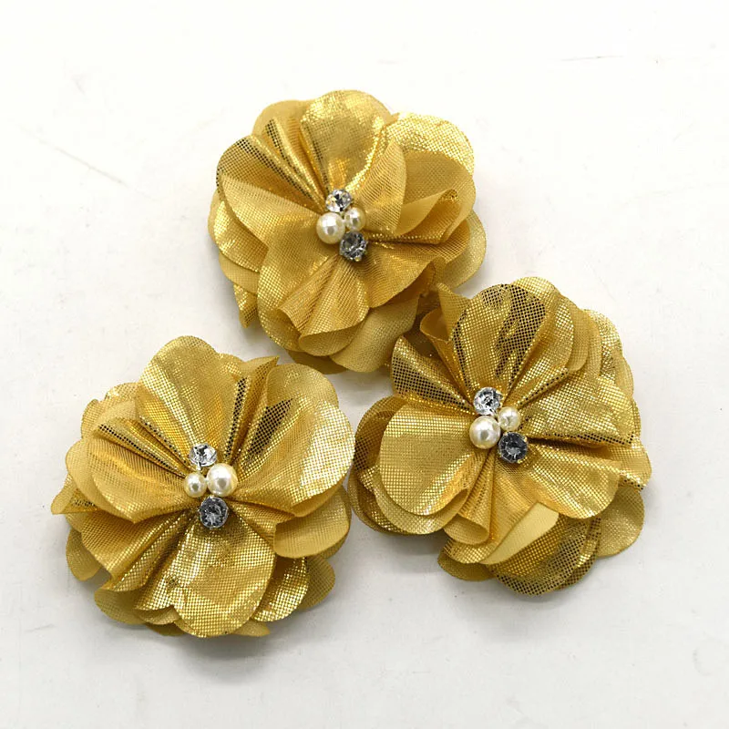 30 pcs/lot 3'' shabby shiny flower with pearl and rhinestone headband headwear accessories | Аксессуары для одежды