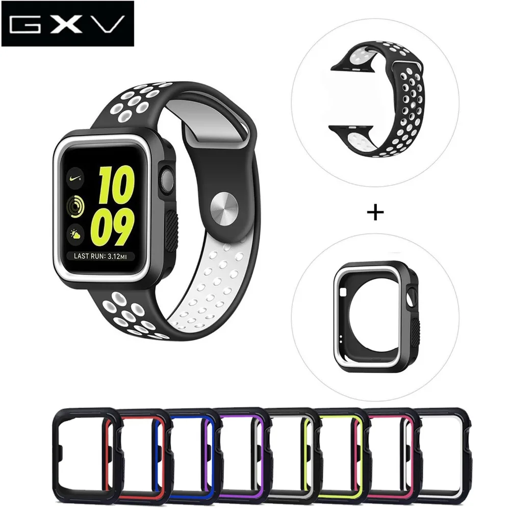 GXV спортивный силиконовый ремешок с защитным кейсом для Apple Watch 42 мм/38 мм сменный