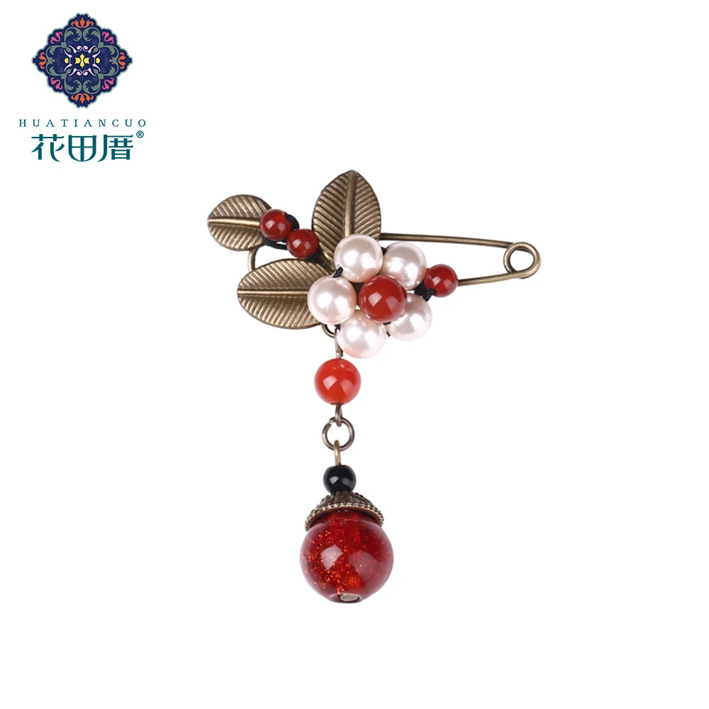 

Ethnic Handmade Tassel Zinc Alloy Leaf Shell Bead Red Stone Star Colored Glass Pins Brooch Flower Female Accessories XZ-17012