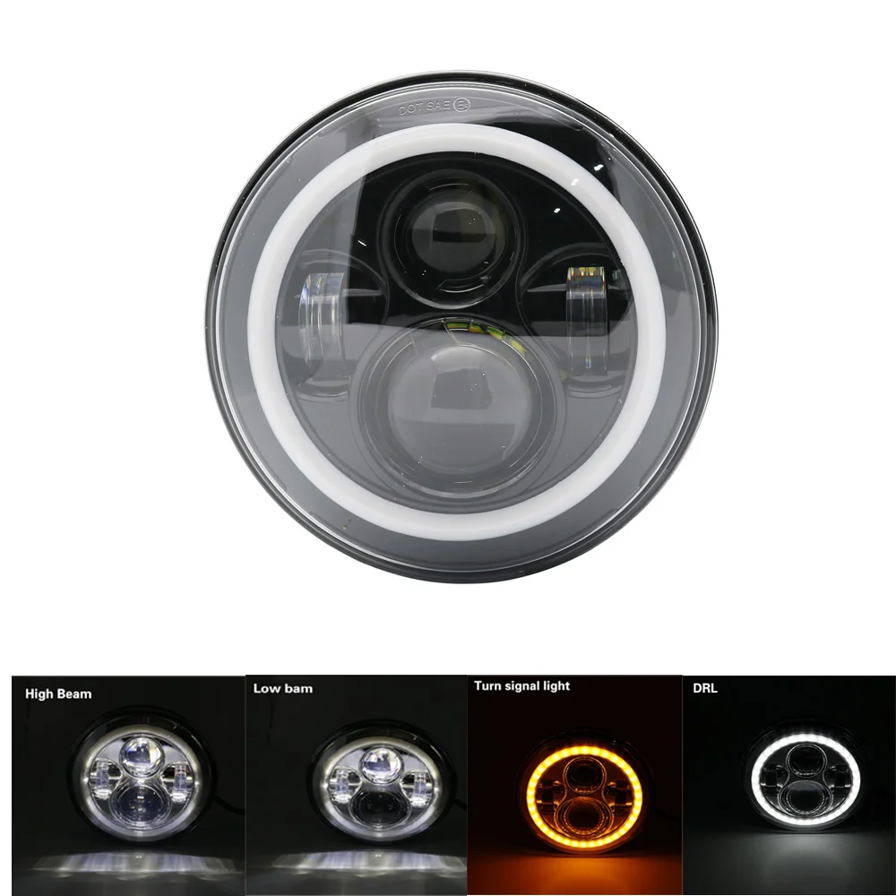 40w Halo light Black Для Лада Нива 4x4 suzuki samurai " светодиодный DRL H4 Halo Фары для ваз 2101 7 дюймов светодиодный налобный фонарь с Halo Кольцо Янтарный указатель поворота - Цвет: 40w Halo light Black