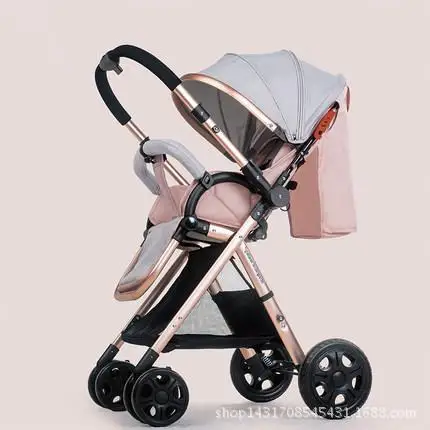 pink A Babyfond светильник, детская коляска с зонтиком, высокий пейзаж, двусторонняя детская коляска, четыре колеса, ударная складная детская коляска, отправка 8 подарков - Цвет: pink A