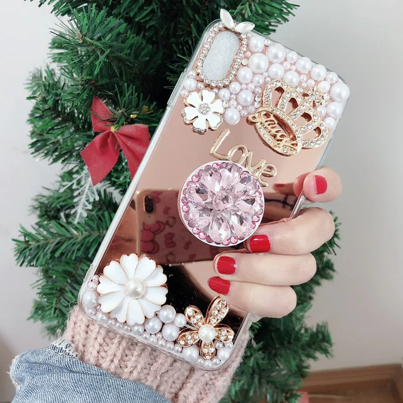 Роскошный зеркальный чехол для Samsung Galaxy A6 A8 Plus A7 2018 A750 Note 9 8 J6 J8 S7 S8 S9 A70 жемчужное