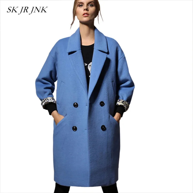 Женское шерстяное пальто 2017 Осень Зима Новая мода теплый нагрудный кокон базовое