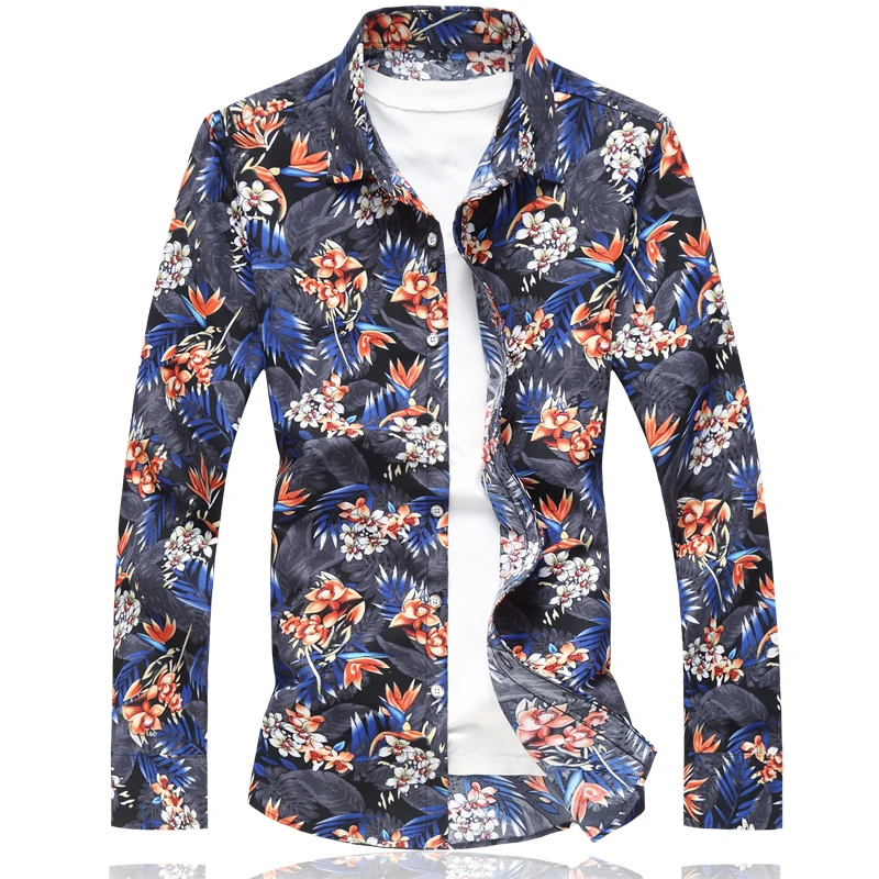 

Large Size 7XL Printing Shirts Men 4 Fashion Business Casual Flower mens Shirt