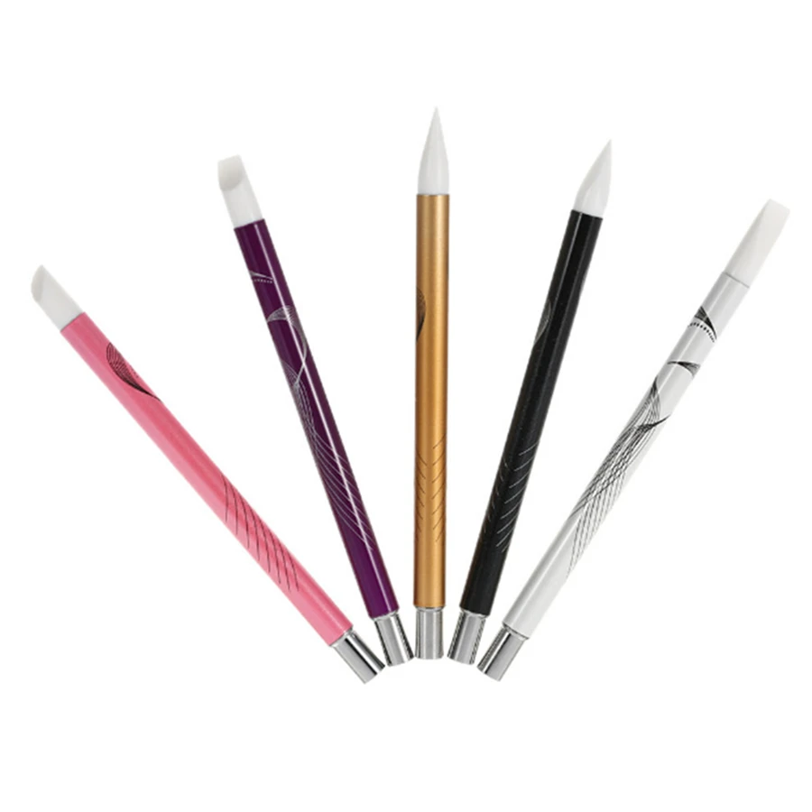 1set 2 Way Crystal Nail Art Brush Pen Silicone Head Carving Emboss Shaping Hollow Sculpture Acrylic Manicure Dotting Tools | Красота и