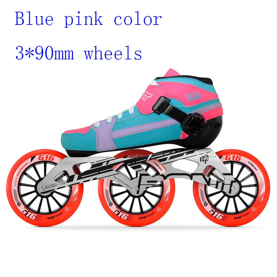 blue pink 3-90mm Оригинальные Bont преследование 2PT скорость роликовые коньки Heatmoldable углеродного волокна загрузки кадр 3*90/100/110 мм G16 колеса Racing Patines - Цвет: blue pink 3-90mm