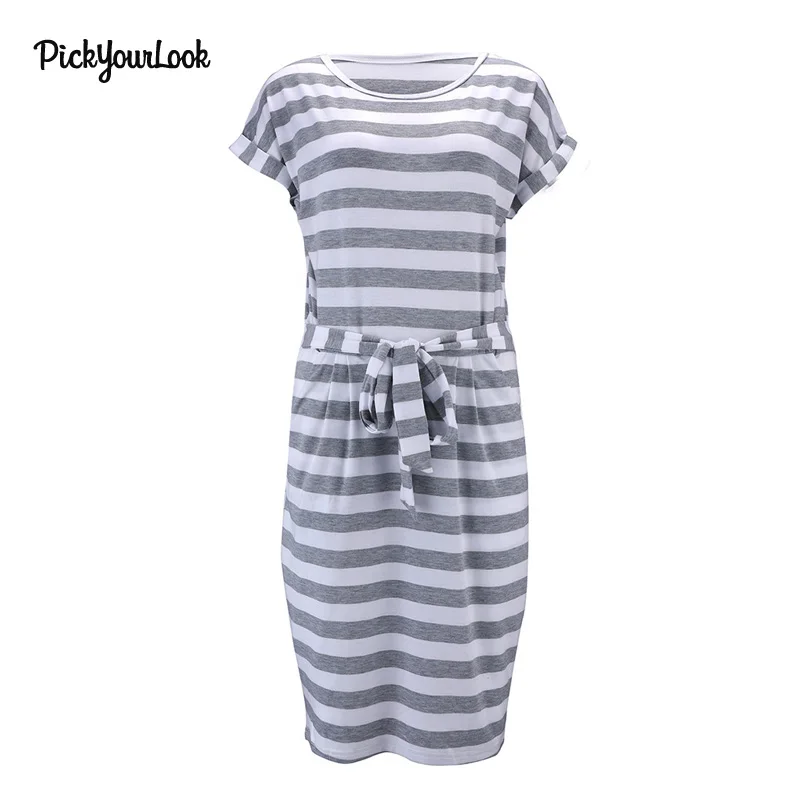 PickyourLook Полосатое платье Бандажное летнее Сарафан 2018 с коротким рукавом