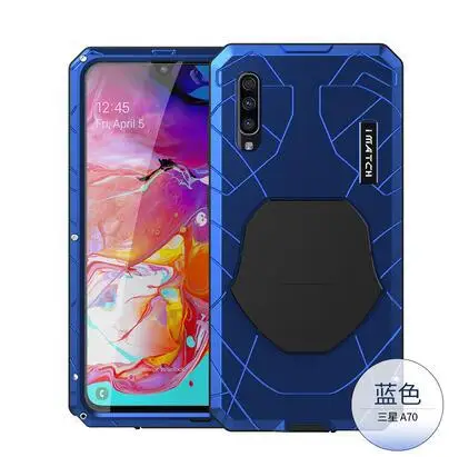 Для samsung A70 чехол для телефона жесткий алюминиевый металлический закаленное стекло Защита экрана сверхпрочный чехол для samsung Galaxy A70 S10 Plus - Цвет: Синий