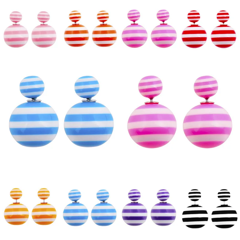 2017 прекрасные толстые полосы конструкций аксессуары два боковых Pearl Stud double Earrings |