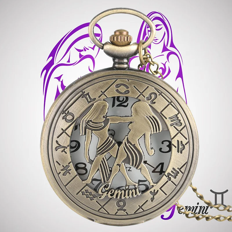 

Gemini Zodiac стильные ожерелья кварцевые карманные часы созвездия винтажные подвески ювелирные изделия для мужчин женщин детей подарки на день ...