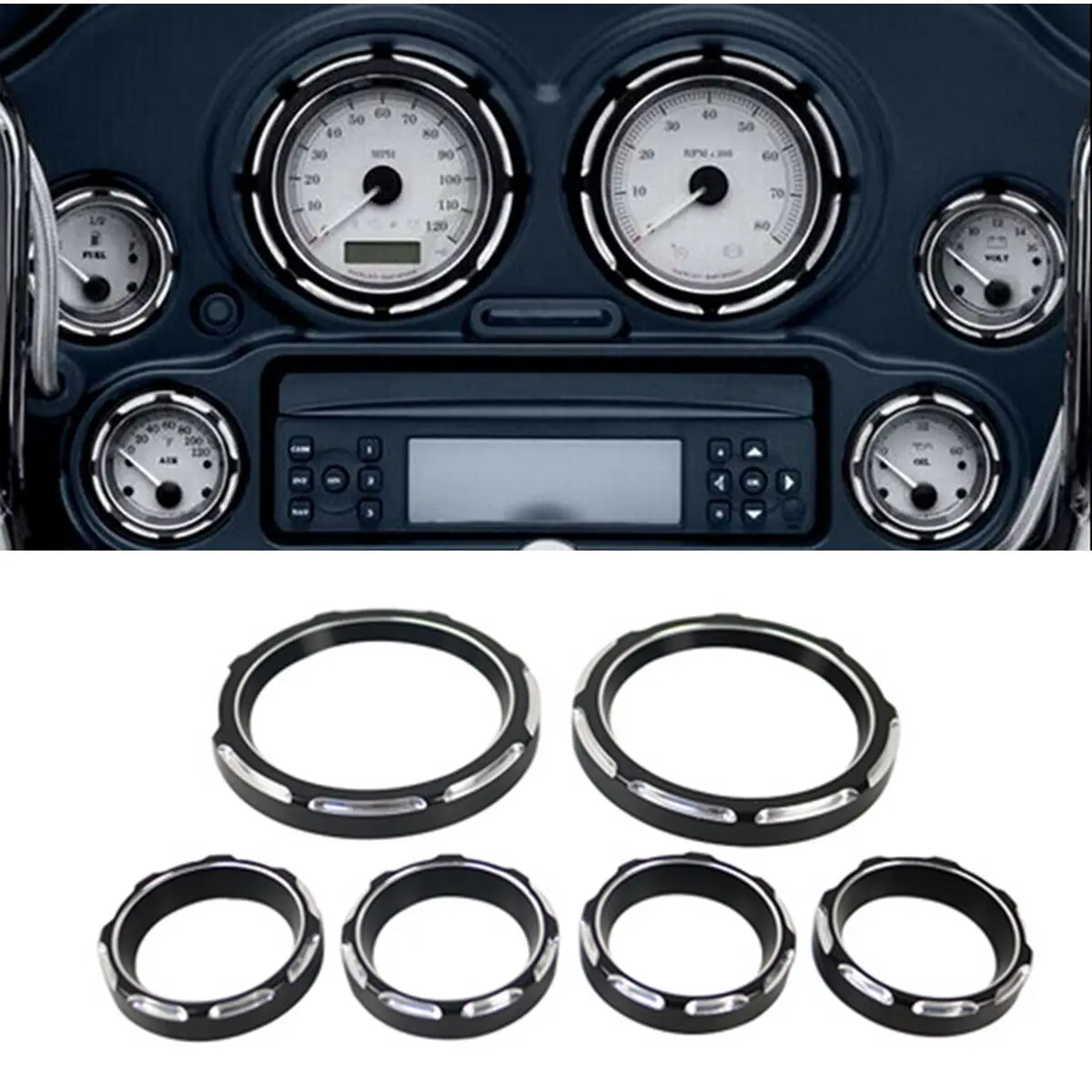 

Motorcycle Instrument Cover Board 4" Speedometer 2" Gauge Burst Bezel Kit For Harley Electra Glide Street Glide Trike 1996-2013