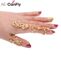 ae canfly 2020 new fashion hollow flower full finger rings gold chain link armor knuckle open ring us 7 2d3021