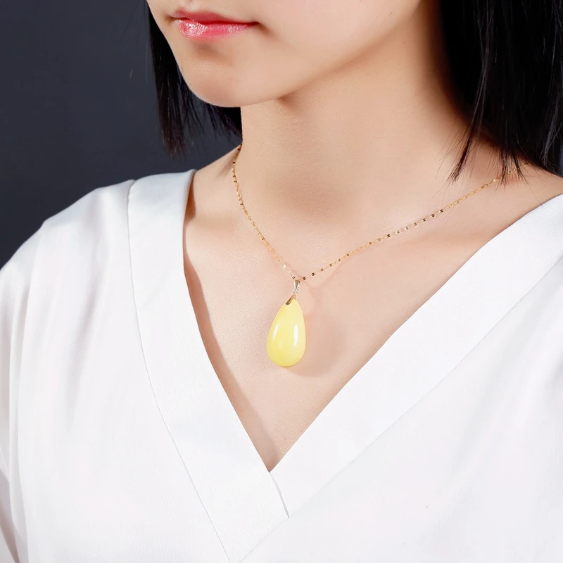 RINYIN природа Янтарное ожерелье с подвеской Капля воды Очарование чистое 18K желтое