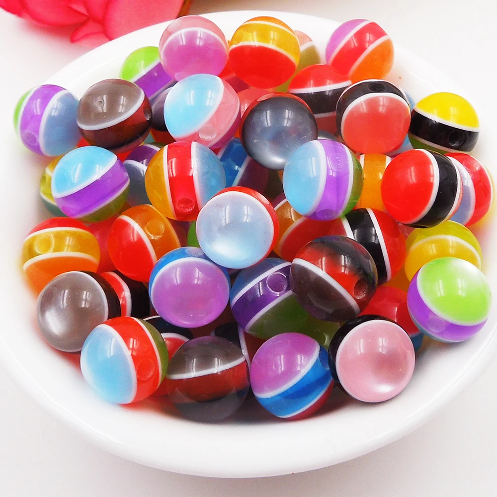 hot 100pcs Mixed Rainbow Transparent Striped Round Resin Spacer Beads 10mm (E18796) | Украшения и аксессуары