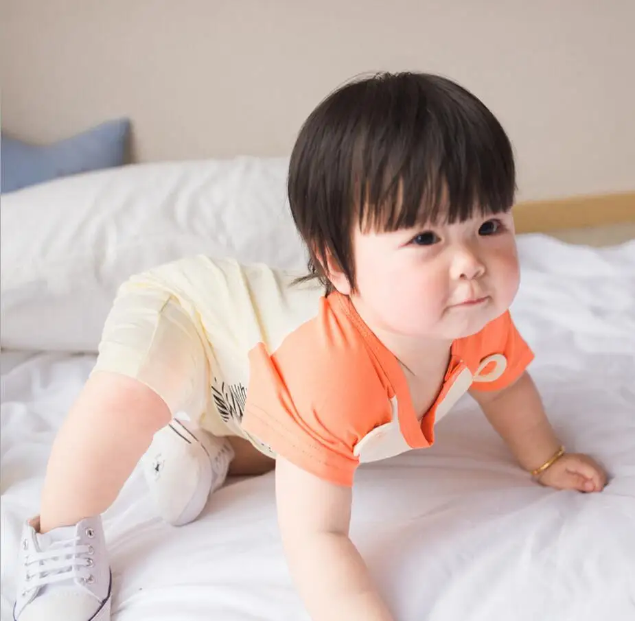 Милый комбинезон для маленьких девочек Летняя одежда мальчиков Мягкая хлопковая