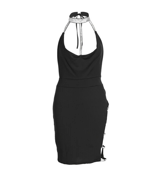 

Womens Sexy V Neck Clubwear Dresses Black Khaki Halter Bandage Bodycon Sleeveless Party Cocktail Mini Dress Pencil Dress