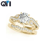 engagement customized ring sets for women 14k yellow gold 1 carat round moissanite diamond single row wedding ring