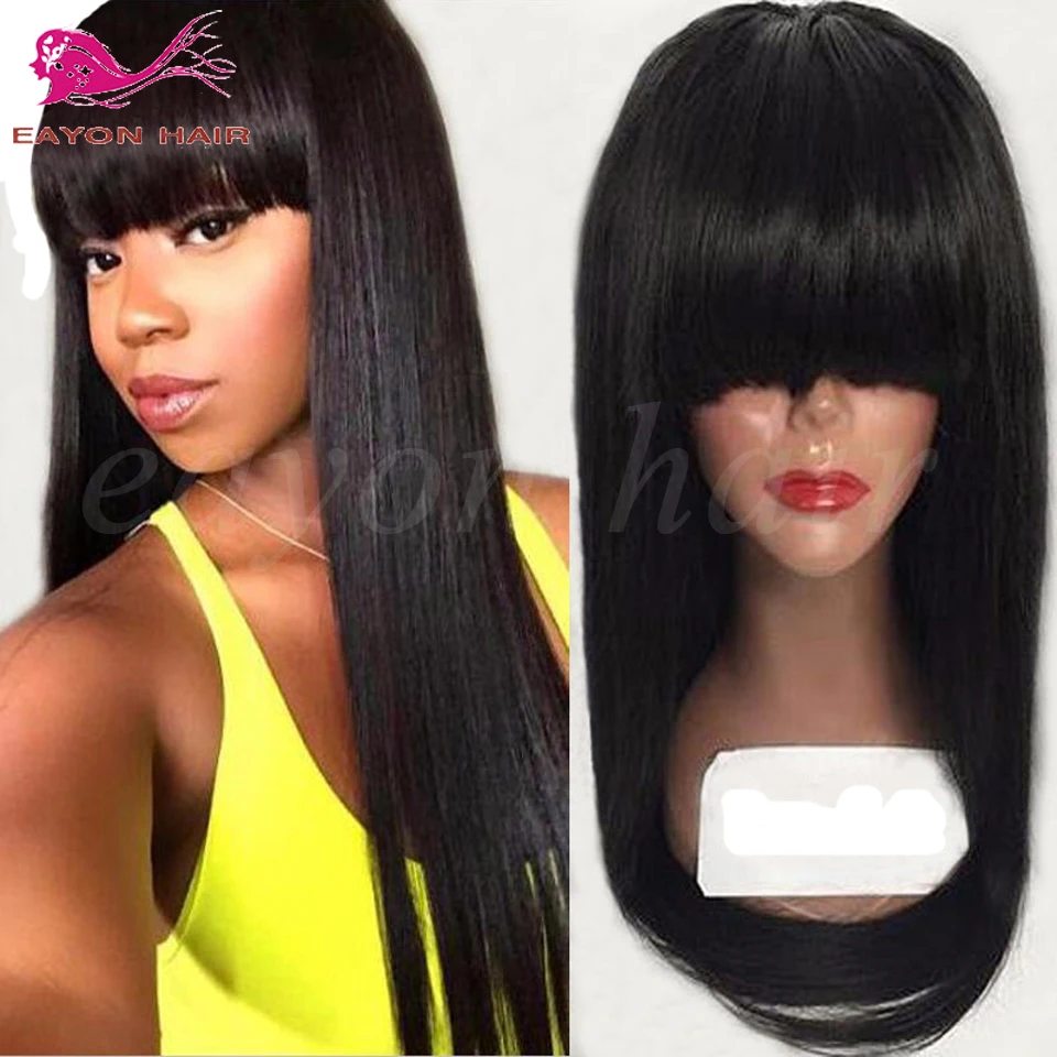 Длинные Прямые Синтетические Парики Фронта Шнурка С Челкой Для Черной Женщины