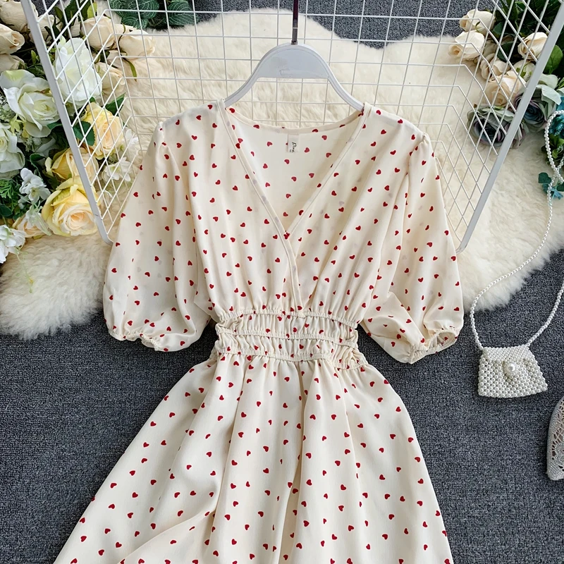 Винтажное шифоновое платье с принтом, женское летнее сексуальное пляжное платье с v-образным вырезом и рукавом средней длины, элегантное женское вечернее платье, vestidos Femme
