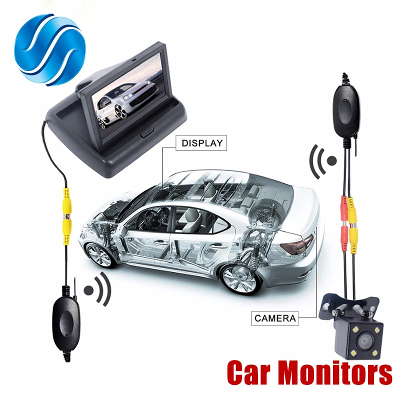 2In1Car Parking System Kit Wireless4.3 &quotTFT ЖК-монитор складной HD экран дисплей + Автомобильная