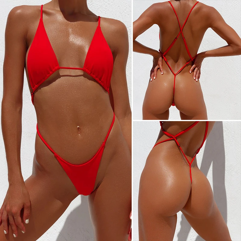 2021 Sexy High Cut One Piece Swimsuit G String Bikini Female Monokini Shiny Swimwear Women Bathing Suit One-pieces | Спорт и