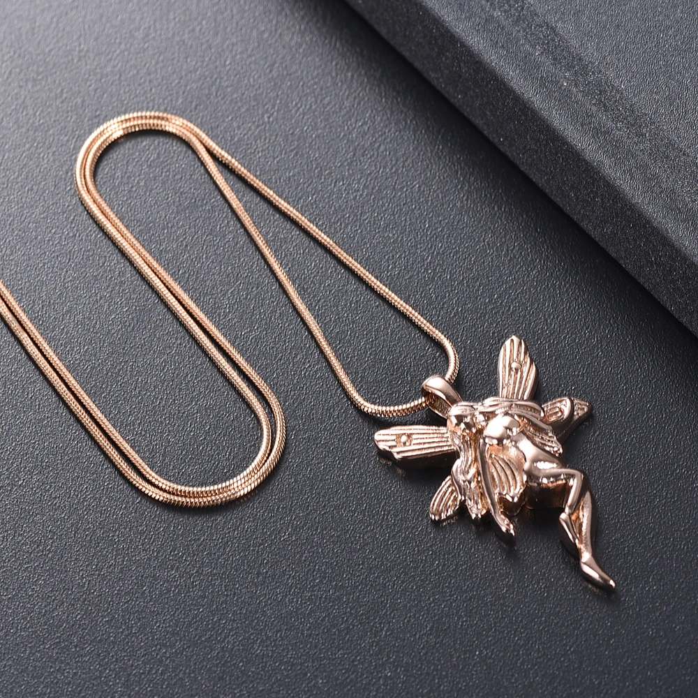 

IJD10042 Rose Angel Fairy Cremation Pendant for Ashes Necklace Stainless Steel Fairy Memorial Jewelry Keepsake Urn