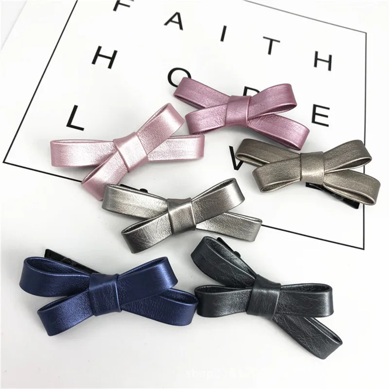 

Newest Sweet Leather Bow Girls' Hairpin Princess Hair Clips Grips For Women Charming Headdress Fashion Hair Accessories Boutique