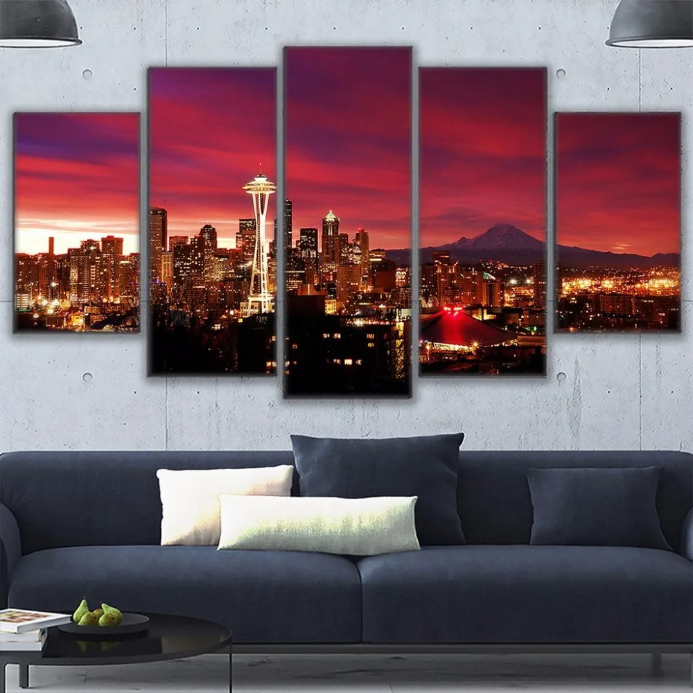Домашний декор Печать на холсте Картина модульная Wall Art плакат с башней 5 шт.