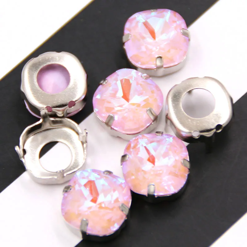 Light rose 12 мм толстая квадратная форма мокко ФЛУОРЕСЦЕНТНОЕ стекло Кристалл Швейные Серебристые полые основание коготь Установка flatback Стразы для одежды - Цвет: Light rose
